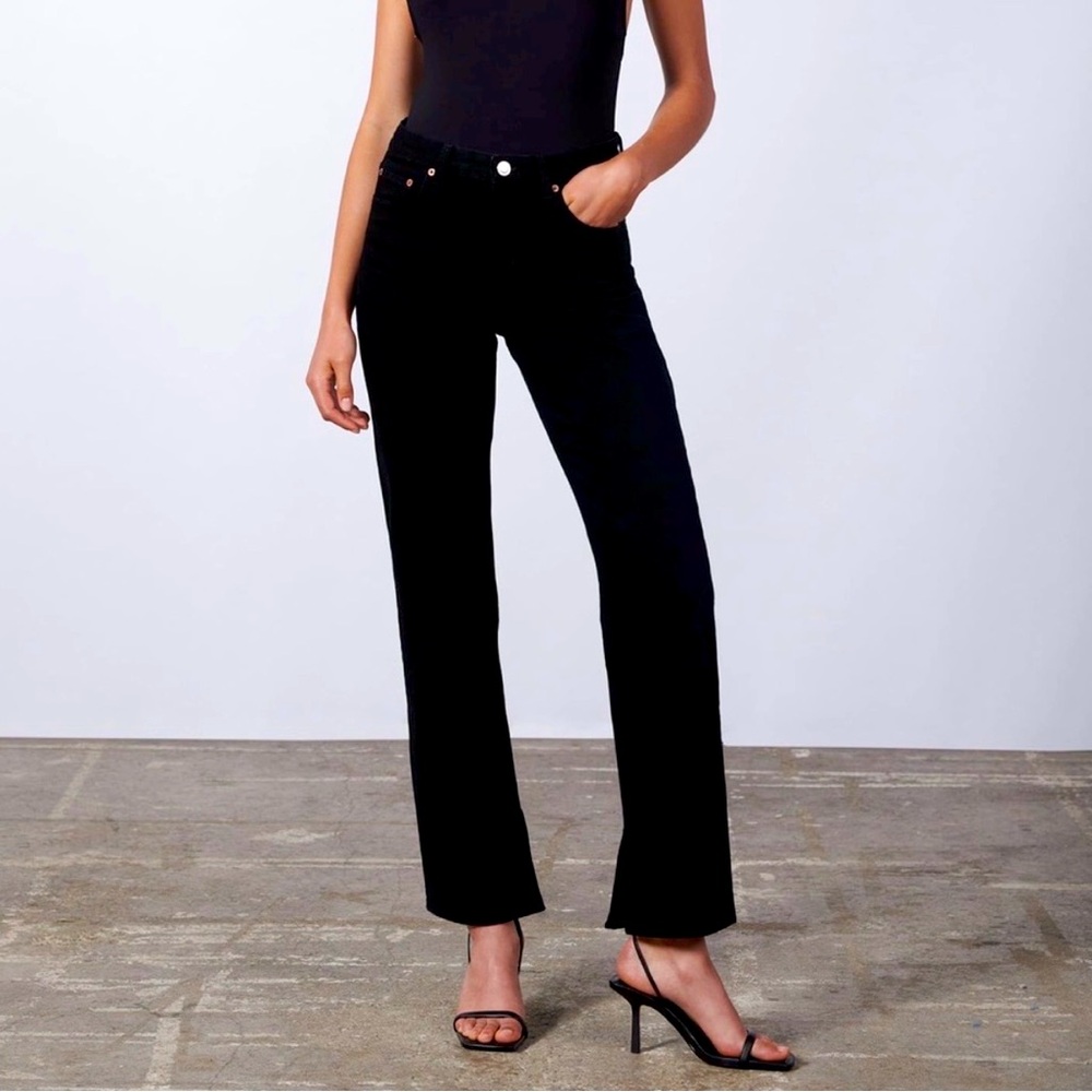Zara Highwaisted Straight Slit Hem Jeans